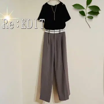 Re:EDIT 허리 라인 턱 와이드 팬츠 (L) 그레이지