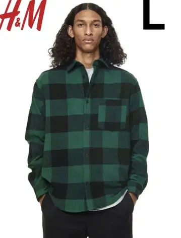 H&M 플란넬 체크 셔츠 긴팔 그린 L
