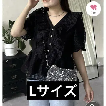 proseverse 펄 버튼 메쉬 프릴 페플럼 블라우스