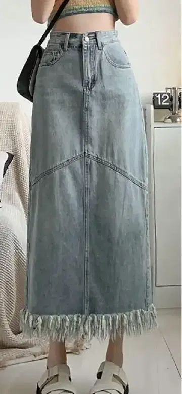 shoplist 레이디 라이크 데님 프린지 롱 스커트