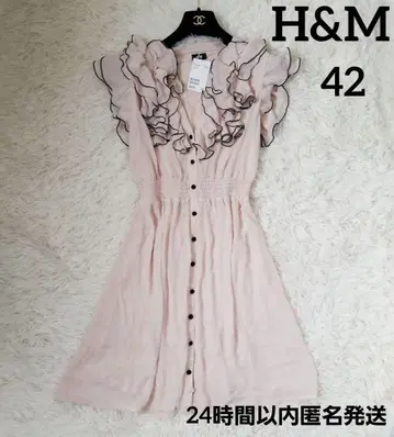 택 포함 새상품 H&M 쉬폰 프릴 원피스 핑크 42 XL 슬리브리스