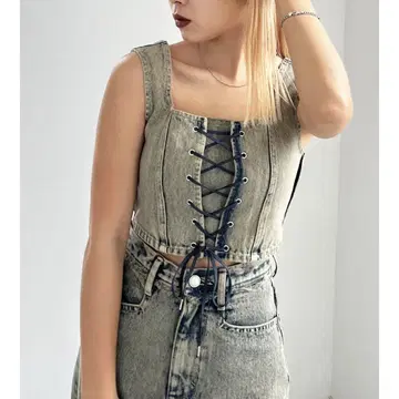 EMODA 레이스업 데님 뷔스티에 베이지