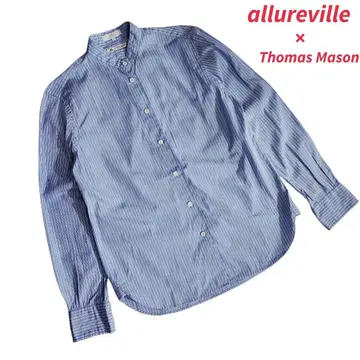 allureville 밴드 카라 스트라이프 긴팔 셔츠 84692