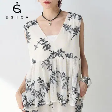 ESICA 에시카 보타니컬 자카드 메쉬 슬리브리스 아이보리