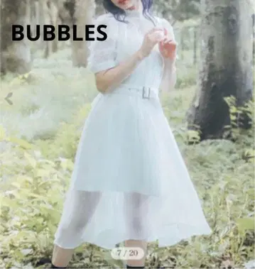 BUBBLES 원피스 화이트 튤 시어 백 리본