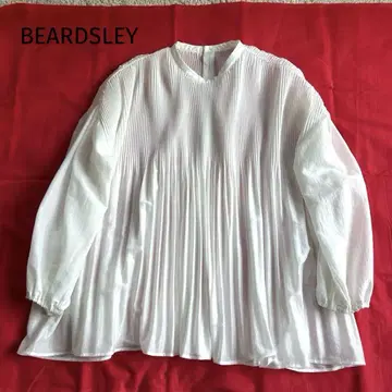 BEARDSLEY 비어즐리 플리츠 핀턱 블라우스 밴드 카라 화이트