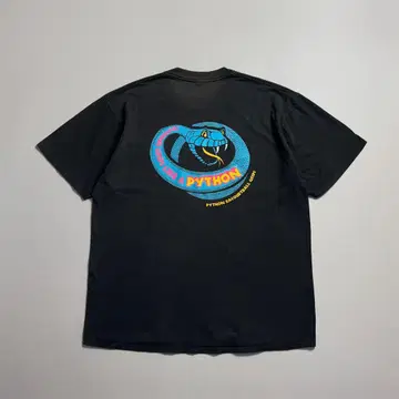90s used USA제 스네이크 백 프린트 페이드 블랙 티셔츠