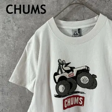 CHUMS 4구 프린트 티셔츠 반팔 화이트 남성용 S 사이즈 펭귄 타로