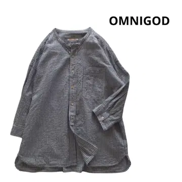 OMNIGOD 스트라이프 셔츠 긴팔 노카라 프리 사이즈 일본제