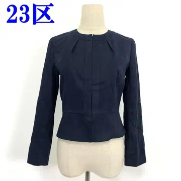 23구 스웨이드풍 노카라 자켓 네이비 36 C1713