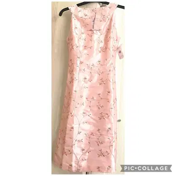 택 포함 미사용 차이나 드레스 차이나복 핑크 S 꽃무늬 PLLC 실크