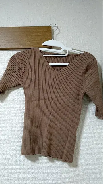 closet story 브라운 V넥 니트 반소매
