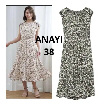 새상품급 아나이 ANAYI 플라워 프린트 프렌치 슬리브 원피스 38
