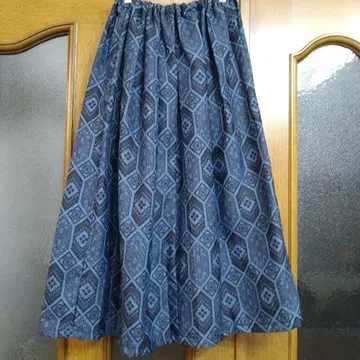 새상품 기하학 패턴 롱 스커트 순수 실크 오시마 명주 리메이크