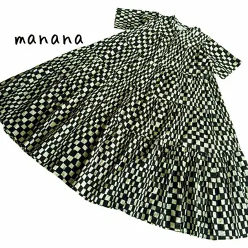 manana 마냐나 오리지널 프린트 체크 반팔 롱 원피스