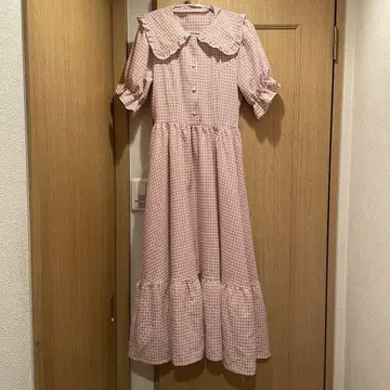 시마무라 아오키 미사코 깅엄 체크 원피스 핑크 S 사이즈