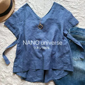 NANO universe 나노 유니버스 린넨 블루 V넥 티셔츠