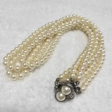 펄 목걸이 3중 레이어드 4~5mm 구슬 새상품급 실버 금장 장식 화이트