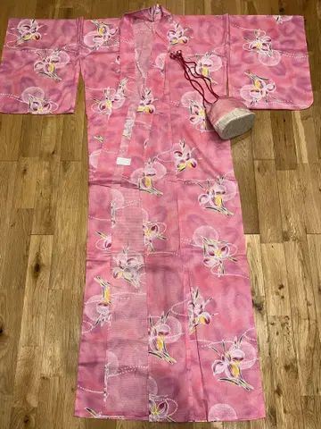 유카타 핑크 꽃무늬 복조리