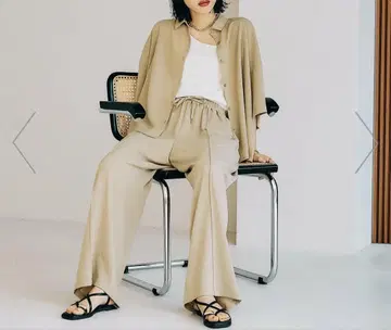 멀티 메리트 와이드 팬츠 5부 소매 셔츠 셋업