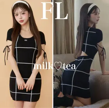 택 포함 새상품 다리치 백 오픈 스티치 니트 미니 원피스 FL 블랙