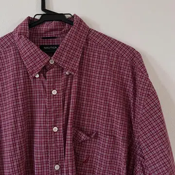 NAUTICA 빨간색 체크 무늬 버튼 다운 셔츠