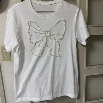 PICCIN 리본 펄 화이트 티셔츠 M