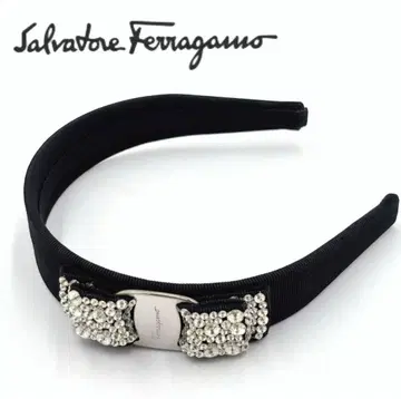 FERRAGAMO 블랙 머리띠 크리스탈 장식