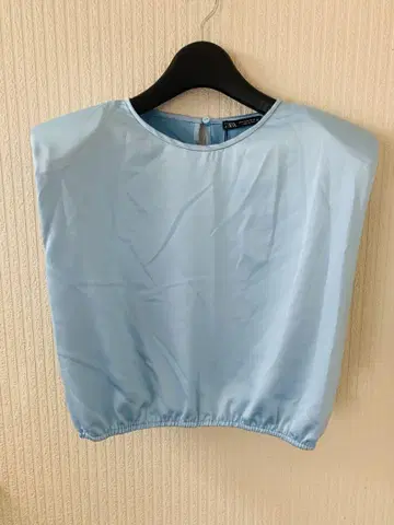 택 포함 미사용 새상품 자라 새틴 블라우스 블루