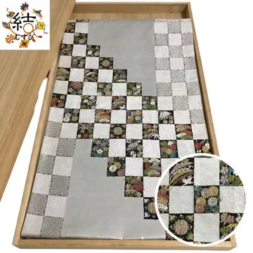 MO-3229 후쿠로 오비 포멀 체크 패턴 보물 가득 은색