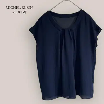 미쉘클랑 MICHEL KLEIN 프렌치 슬리브 블라우스 반팔 네이비