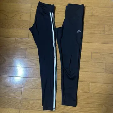 아디다스 블랙 레깅스 사이드 스트라이프 무지 2권 세트 XS