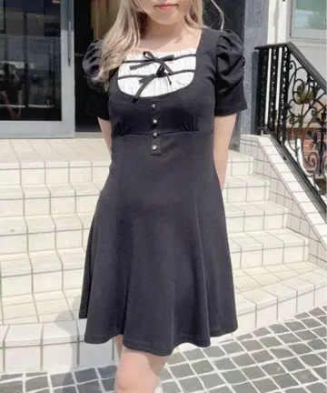 abc une face 더블 리본 레이어 원피스 미니 원피스 M