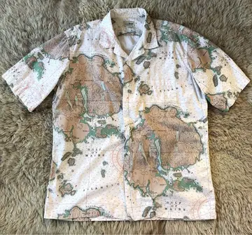 레어 80년대 L.L.Bean 지도 패턴 오픈 카라 반팔 셔츠 오픈 카라