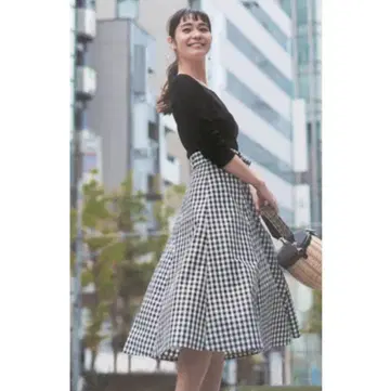 Mystrada 마이 스트라다 깅엄 체크 플레어 스커트 M