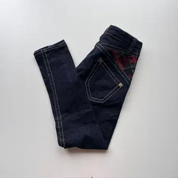 새상품급 미사용 데님 다크 네이비 체크 무늬 joky gal jeans