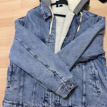 후드 부착 데님 자켓 L 사이즈 데님 블루