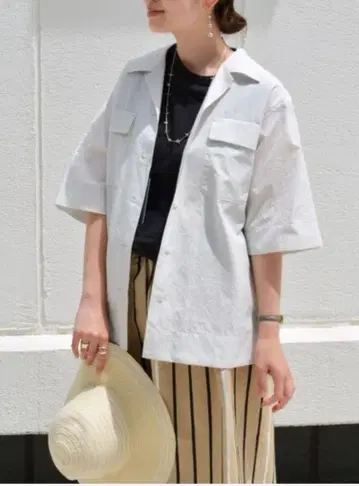 쉽스 Primary Navy Label 오픈 카라 셔츠 코튼 실크