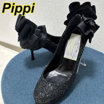 컨디션 최상] Pippi Chic 글리터 블랙 리본 하이힐