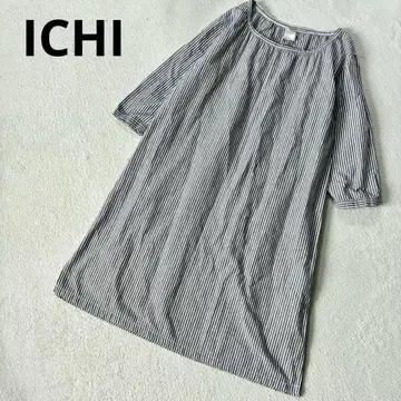 ICHI 이치 스트라이프 오분 소매 튜닉 원피스 코튼 100%