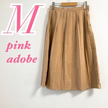 pink adobe M 베이지 플레어 스커트 플리츠 오피스 캐주얼