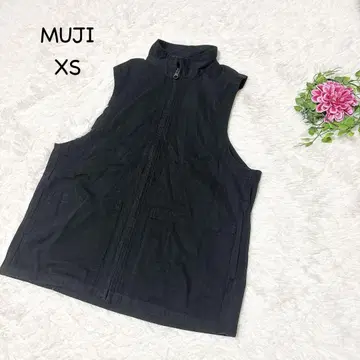 MUJI XS 블랙 지퍼 베스트 포켓 부착 하이넥 코튼 세탁 가능