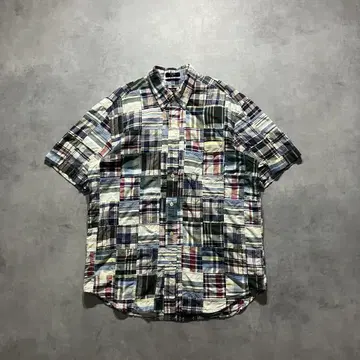 00s NAUTICA 패치워크 체크 절개 반팔 셔츠 구제 의류