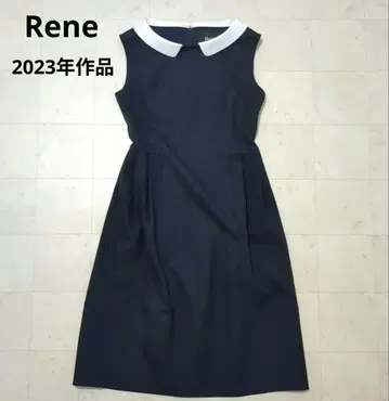 2023년 작품 Rene 르네 화이트 카라 슬리브리스 자카드 원피스