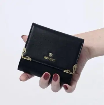 MARY QUANT 코너 메탈 지갑 가죽  두겹 지갑  블랙