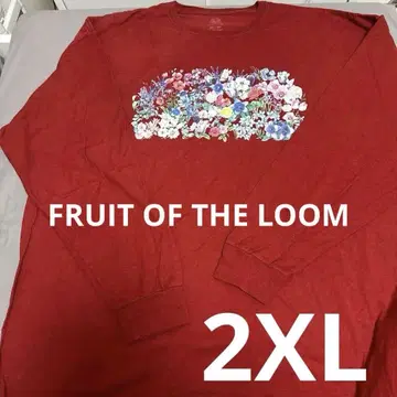 FRUIT OF THE LOOM 빨간색 꽃무늬 긴팔 티셔츠