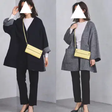 유나이티드 애로우즈 바이컬러 리버 체크 미들 코트 블랙