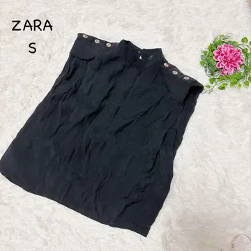 자라 S 블랙 슬리브리스 셔츠 얇은 소재, 어깨 버튼, 어깨 패드, 모달