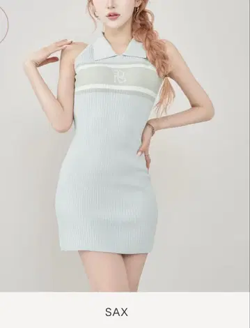 로고 아메스리 니트 미니 원피스 sax 스카이블루