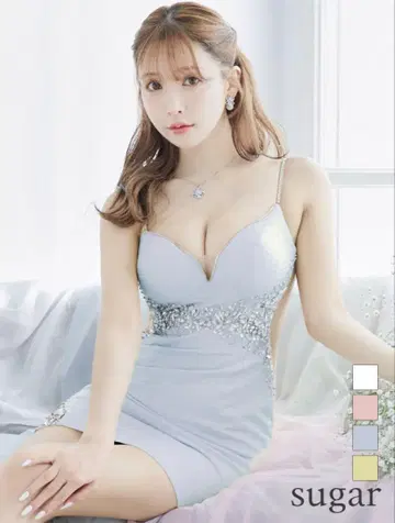 Angel R 허리 비쥬 타이트 미니 드레스 블루